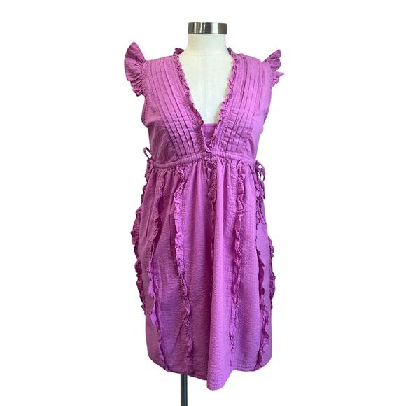 Banjanan Chandra 100% Cotton Ruffle Tiered Sleeveless Midi Dress Pink M - Picture 2 of 10